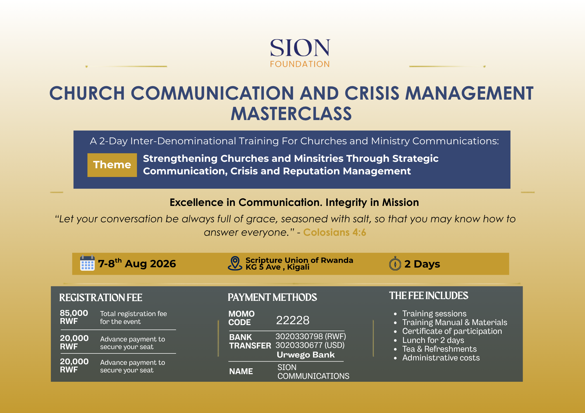 Church Communication and Crisis Management Masterclass — 7-8 August 2026, Kigali